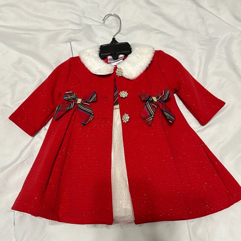 NWT 🎄Blueberi Boulevard Red Formal Dress with White Collar ❤️♥️🤍💚 6-9 M!